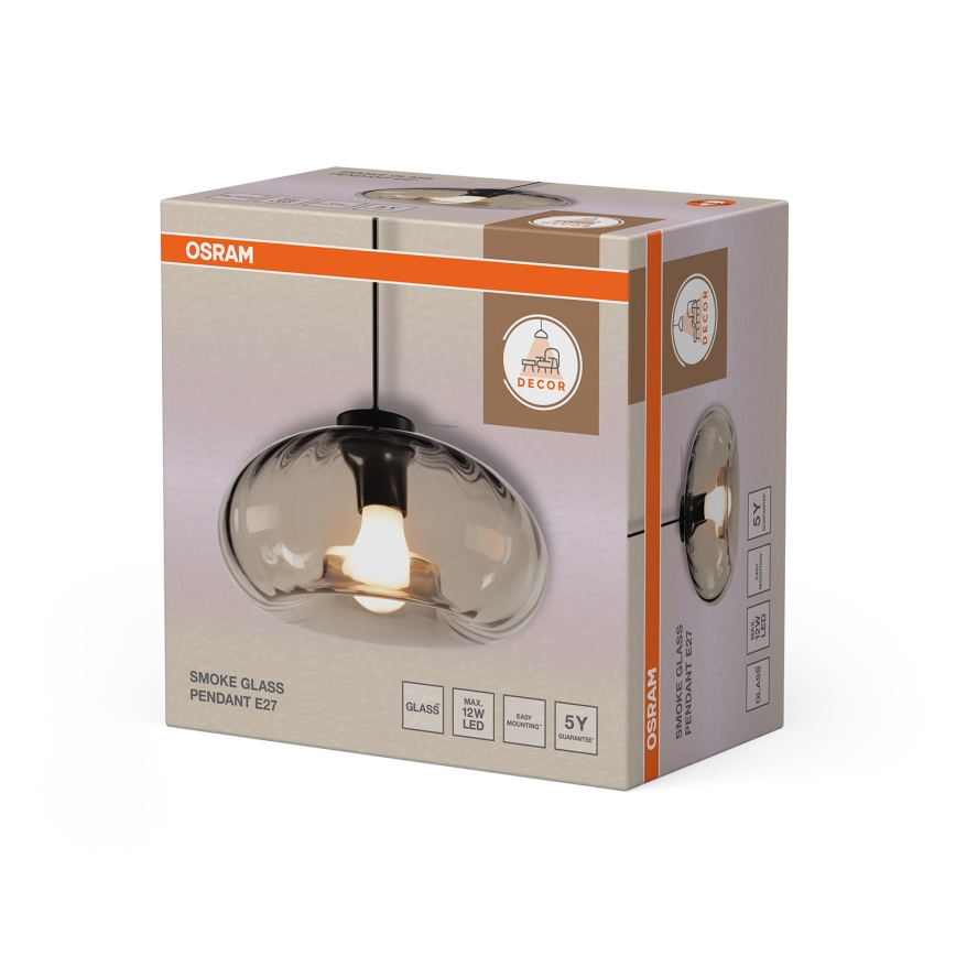 Osram - Pendel på ledning DECOR SMOKE 1xE27/12W/230V Ø 28 cm sort/røggrå