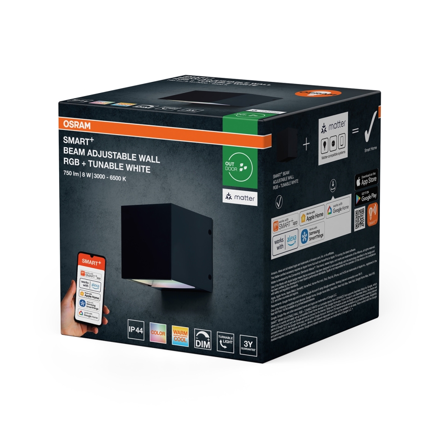 Osram - LED RGBW dæmpbar udendørs væglampe SMART+ BEAM LED/8W/230V 3000-6500K IP44 Wi-Fi