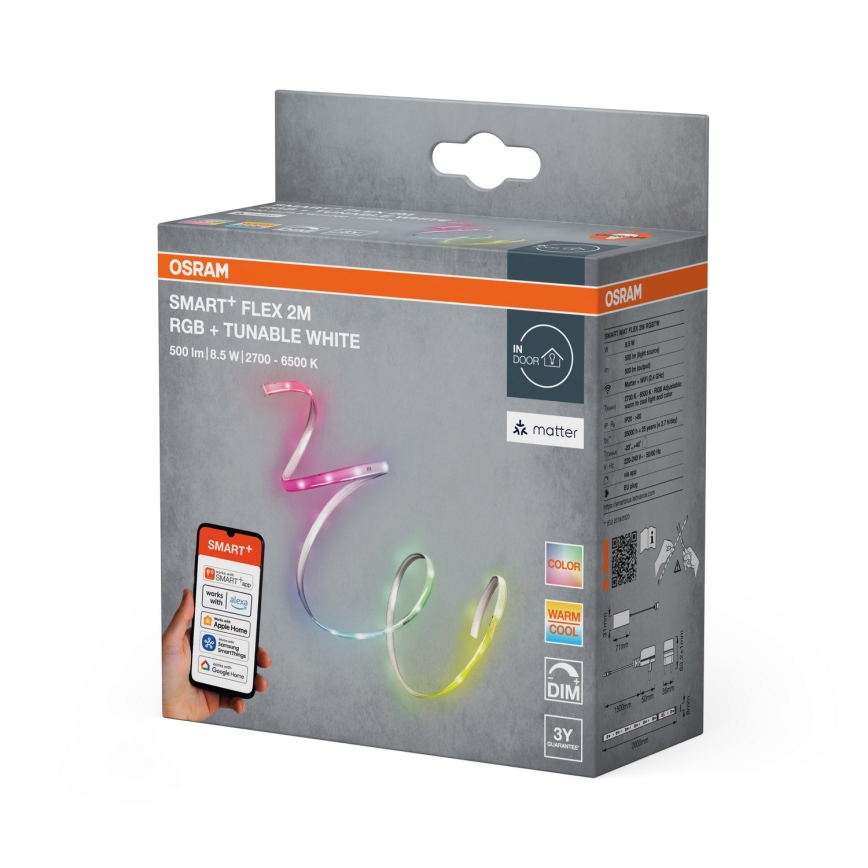 Osram - SMART+ FLEX RGB+TW, dæmpbart LED-bånd 2 m, 8,5 W, 230 V, 2700-6500 K, Wi-Fi