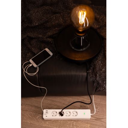 Osram - SMART+ forlængerledning med 4 stikkontakter (type F) + 2x USB-A + 2x USB-C, Wi-Fi