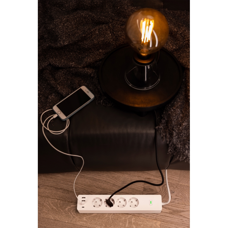 Osram - SMART+ forlængerledning med 4 stikkontakter (type F) + 2x USB-A + 2x USB-C, Wi-Fi