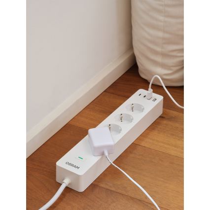 Osram - SMART+ forlængerledning med 4 stikkontakter (type F) + 2x USB-A + 2x USB-C, Wi-Fi