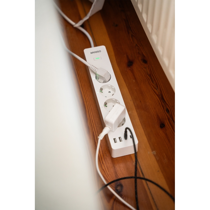Osram - SMART+ forlængerledning med 4 stikkontakter (type F) + 2x USB-A + 2x USB-C, Wi-Fi