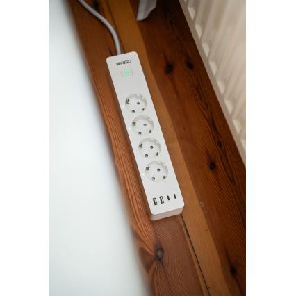 Osram - SMART+ forlængerledning med 4 stikkontakter (type F) + 2x USB-A + 2x USB-C, Wi-Fi