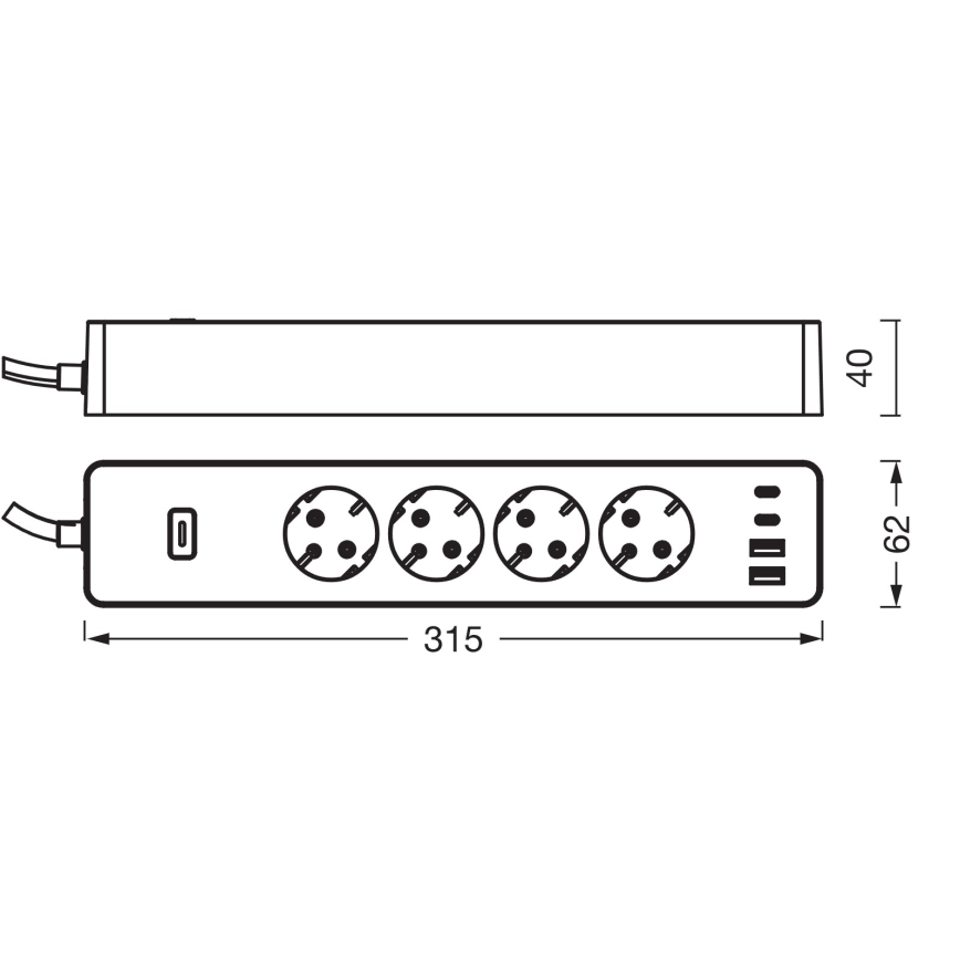 Osram - SMART+ forlængerledning med 4 stikkontakter (type F) + 2x USB-A + 2x USB-C, Wi-Fi
