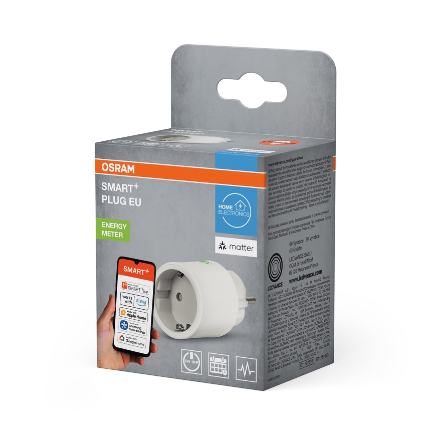 Osram - Smart stikdåse SMART+ MATTER SCHUKO 2300W/230V/10A Wi-Fi hvid
