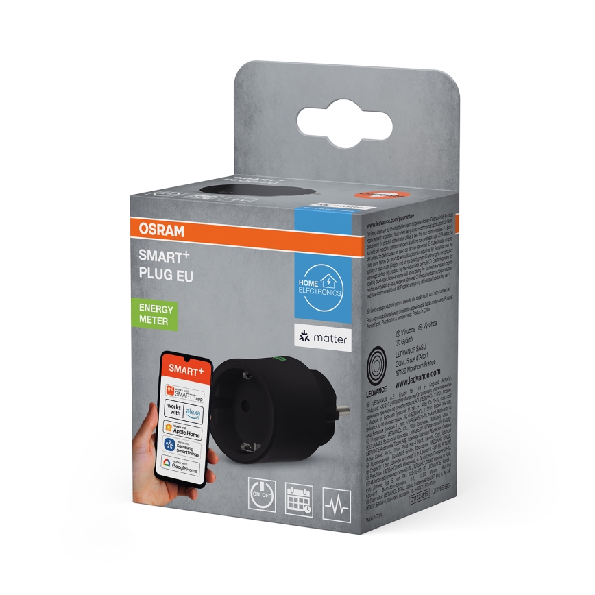 Osram - Smart stikdåse SMART+ MATTER SCHUKO 2300W/230V/10A Wi-Fi sort