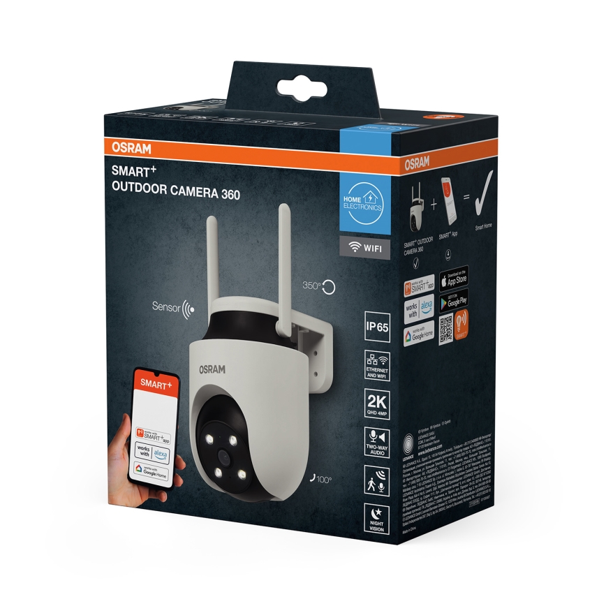 Osram - Smart udendørs kamera 360° med sensor 2K SMART+ 230V IP65 Wi-Fi