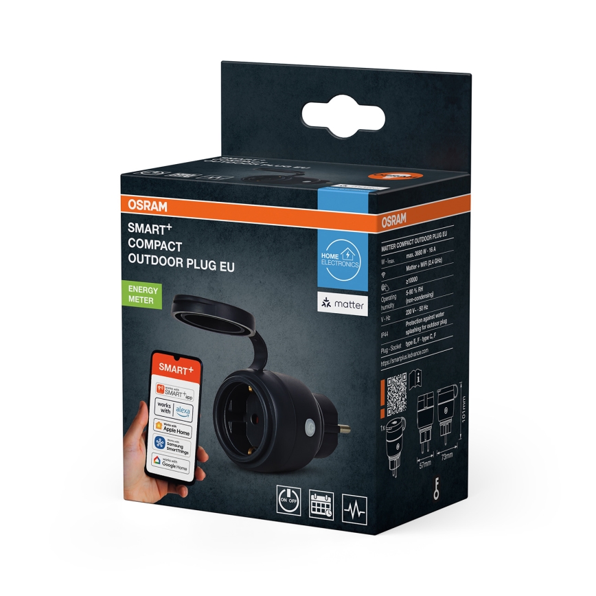 Osram - Smart udendørs stikkontakt SMART+ MATTER SCHUKO 3680W/230V/16A IP44 Wi-Fi