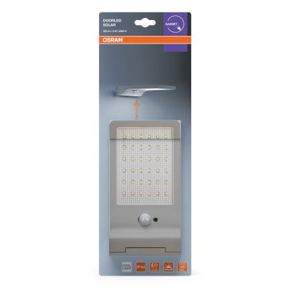 Osram - solcelledrevet væglampe med sensor DOORLED LED/3W/3,3V 2000 mAh IP44 sølv