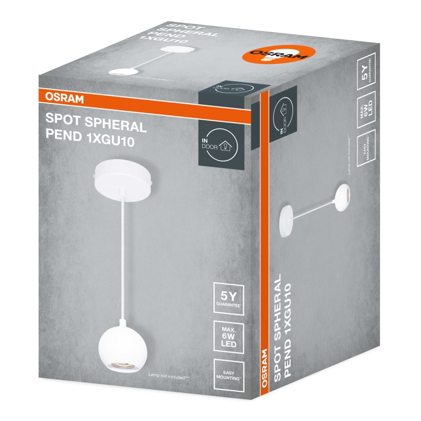 Osram - SPOT SPHERAL pendel på ledning 1xGU10/6W/230V hvid