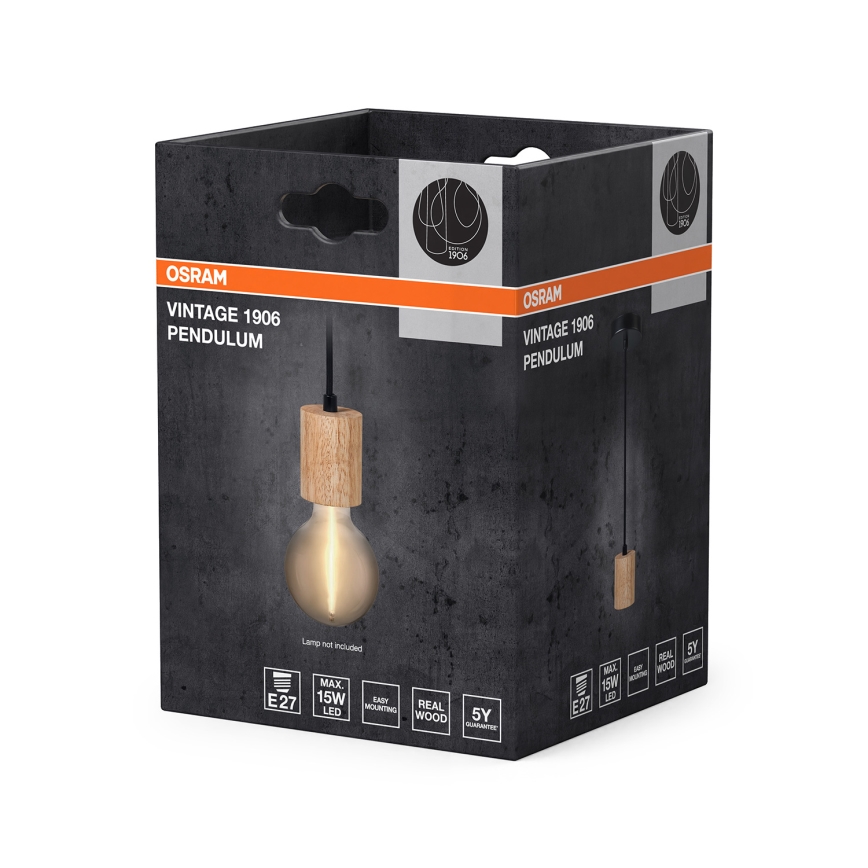 Osram - Strømkabel PENDULUM CYLINDER 1xE27/15W/230V træ