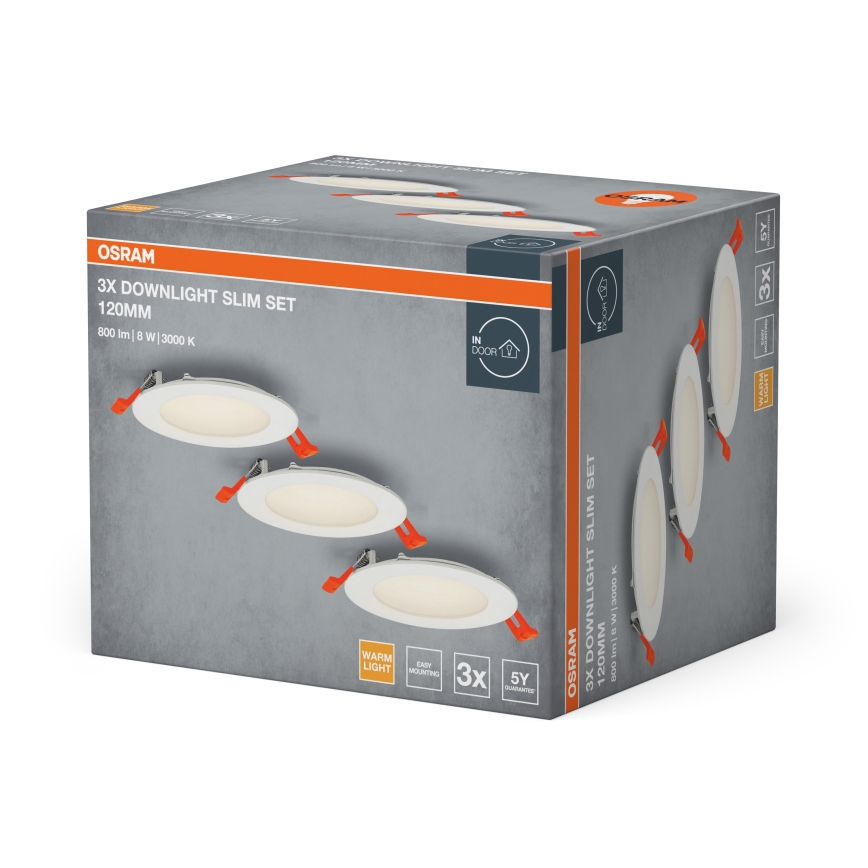 Osram - Sæt med 3 LED-indbygningsspots SPOT LED/8W/230V 3000K Ø 12 cm hvid