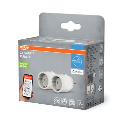 Osram - Sæt med 2 Smart stikkontakter SMART+ MATTER SCHUKO 2300W/230V/10A Wi-Fi hvid
