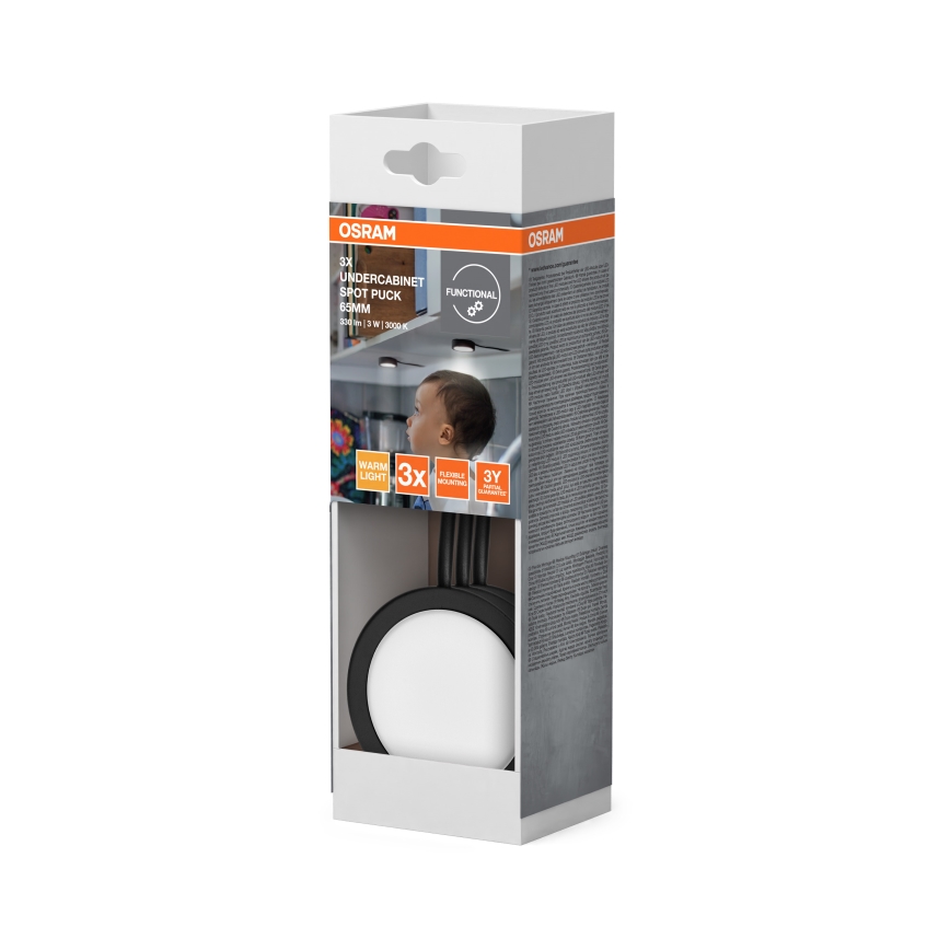 Osram - Sæt med 3 LED-underskabsarmaturer UNDERCABINET LED/3W/230V 3000K sort