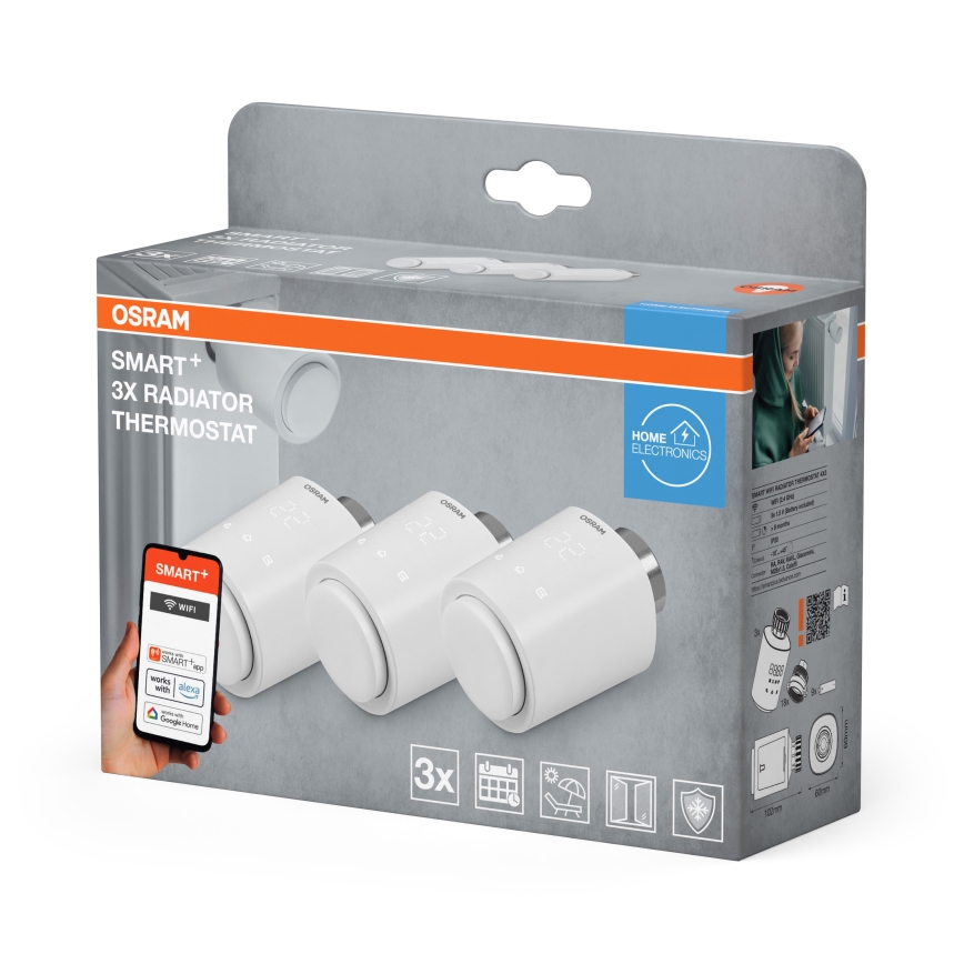 Osram - Sæt med 3 SMART+ termostathoveder, 3xAA, Wi-Fi