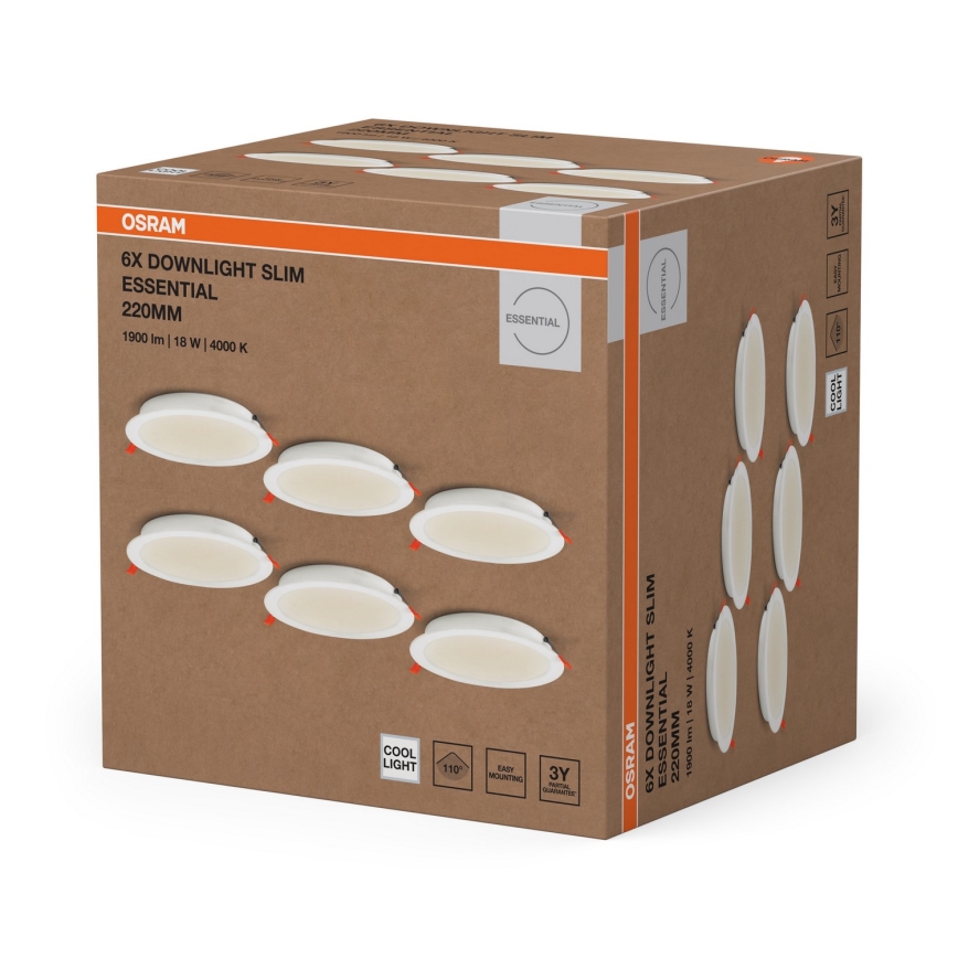 Osram - Sæt med 6x LED indbygningsspot ESSENTIAL LED/18W/230V 4000K Ø 22 cm hvid