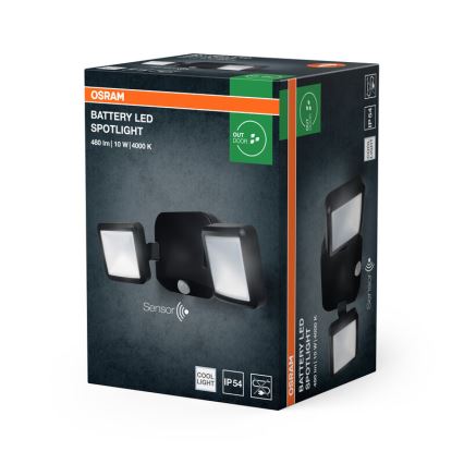 Osram - Udendørs vægmonteret LED-projektør med sensor BATTERY 2xLED/5W/4xD IP54