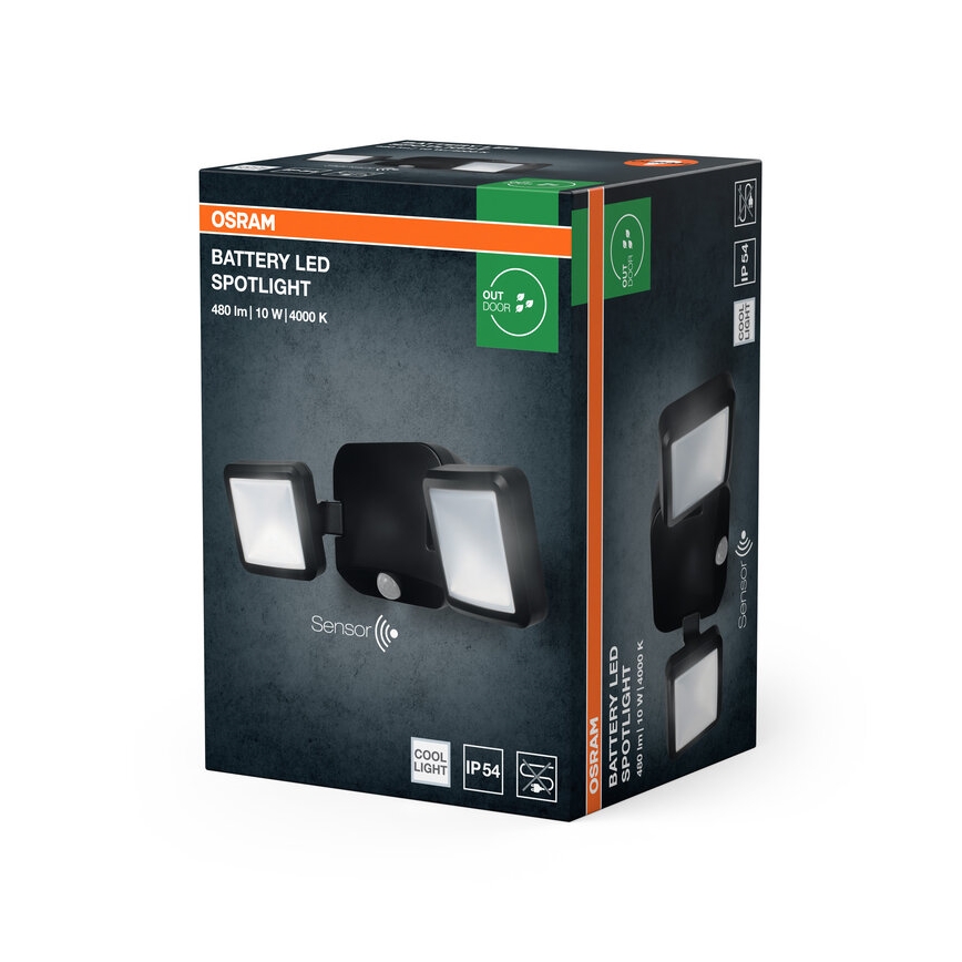 Osram - Udendørs vægmonteret LED-projektør med sensor BATTERY 2xLED/5W/4xD IP54