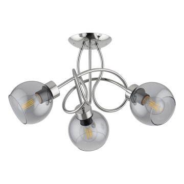Overflademonteret loftlampe HOSSA 3xE27/15W/230V blank krom/sort/røget