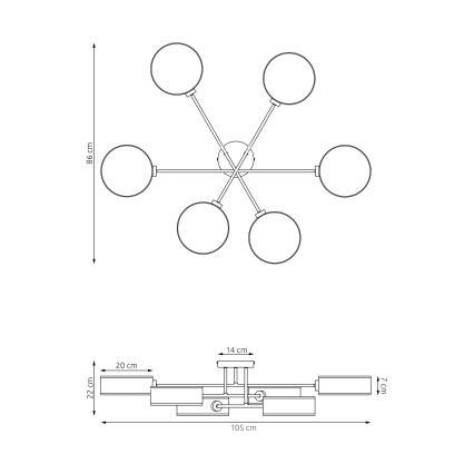 Overflademonteret loftlampe MAGA 6xE14/10W/230V grå