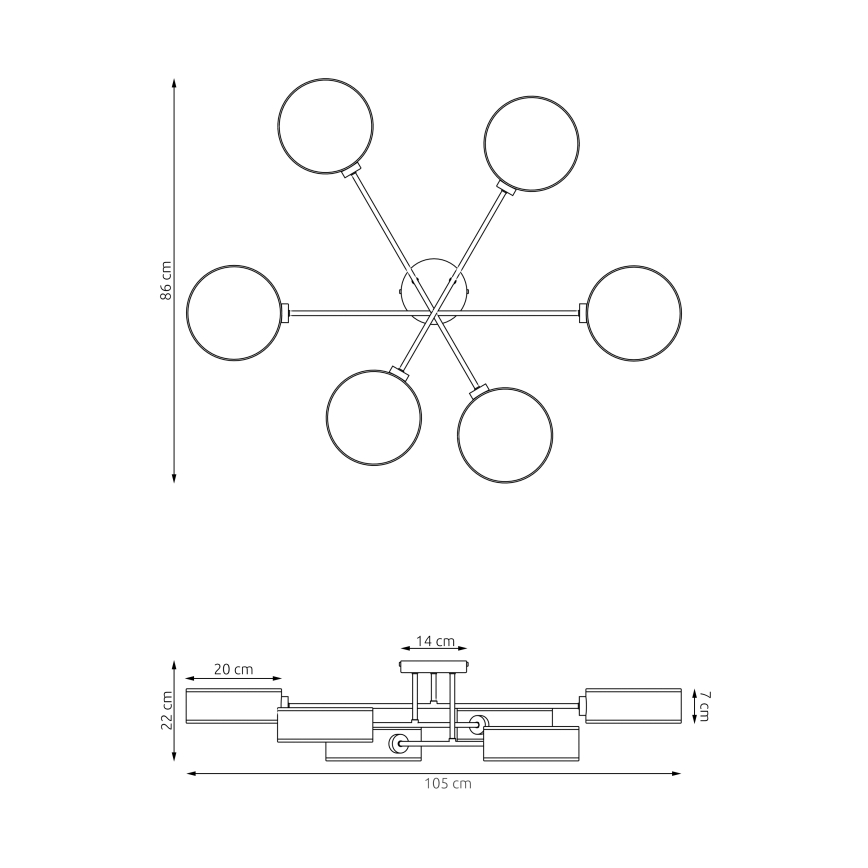 Overflademonteret loftlampe MAGA 6xE14/10W/230V grå
