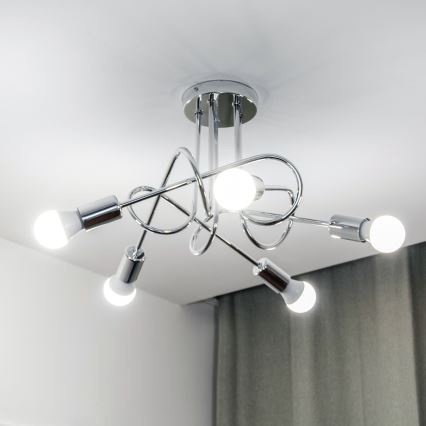 Overflademonteret loftlampe OXFORD 5xE27/15W/230V blank krom