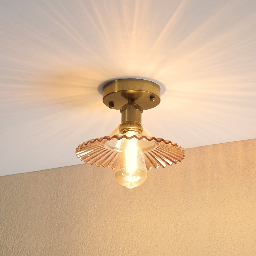 Overflademonteret loftlampe TRISH 1xE27/15W/230V guldfarvet/røget beige