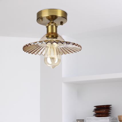 Overflademonteret loftlampe TRISH 1xE27/15W/230V guldfarvet/røget beige