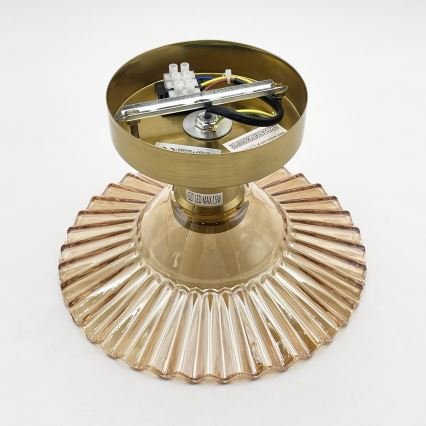 Overflademonteret loftlampe TRISH 1xE27/15W/230V guldfarvet/røget beige