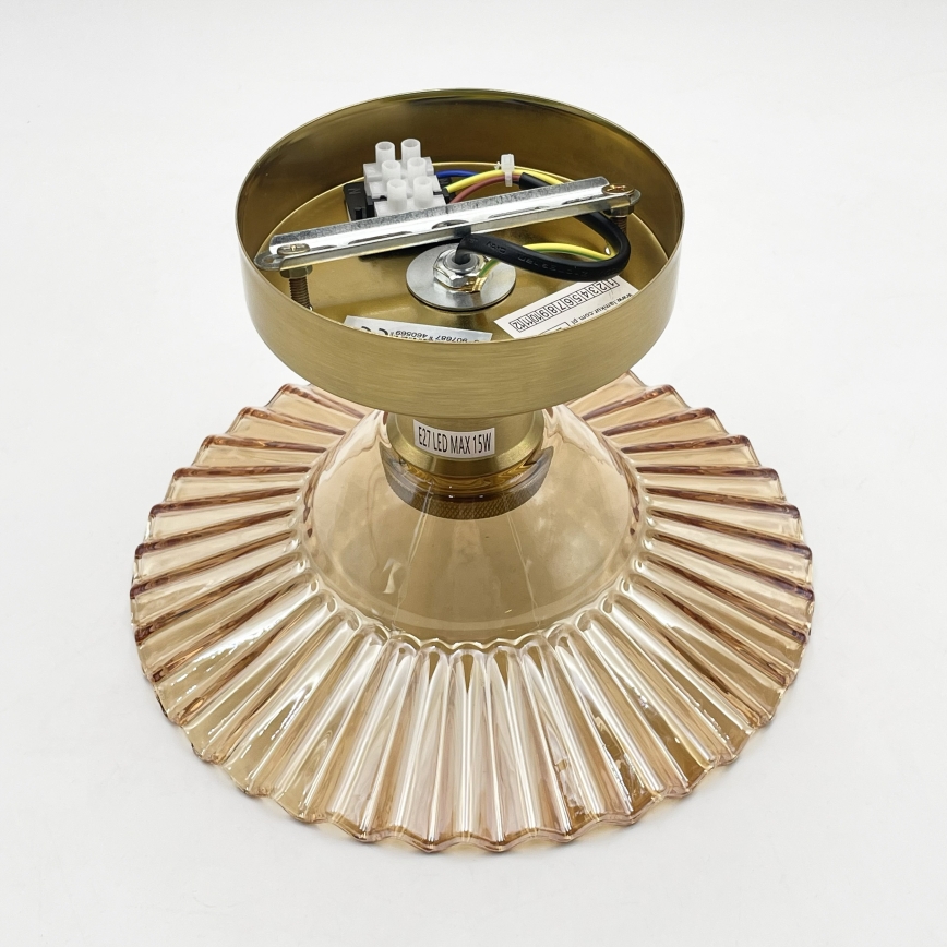 Overflademonteret loftlampe TRISH 1xE27/15W/230V guldfarvet/røget beige