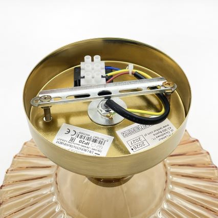 Overflademonteret loftlampe TRISH 1xE27/15W/230V guldfarvet/røget beige