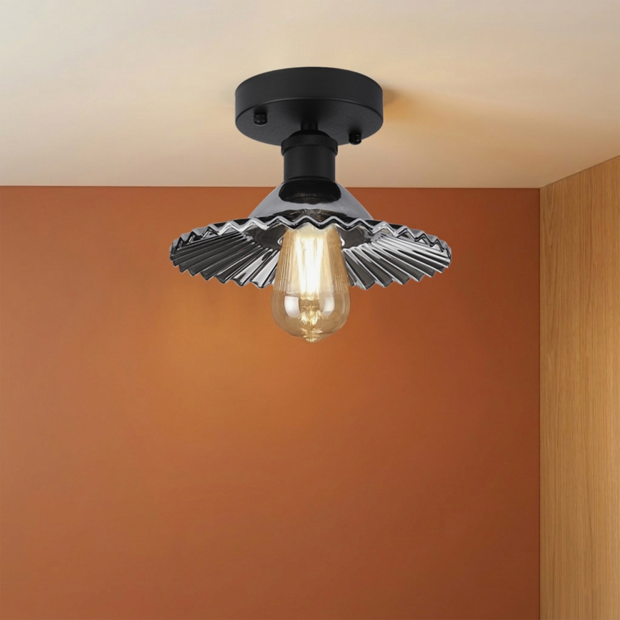 Overflademonteret loftlampe TRISH 1xE27/15W/230V sort/røget sort
