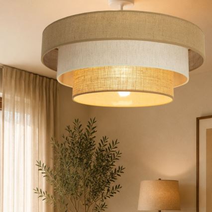 Overflademonteret loftlampe WENTA 1xE27/60W/230V Ø 50 cm jute/cremefarvet