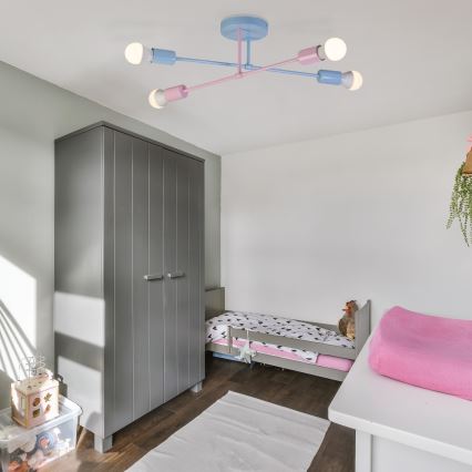 Overflademonteret lysekrone CAMBRIDGE 4xE27/15W/230V blå/lyserød