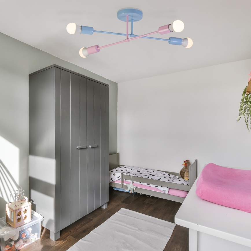 Overflademonteret lysekrone CAMBRIDGE 4xE27/15W/230V blå/lyserød