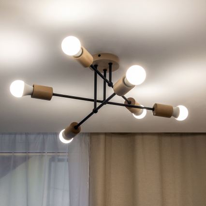 Overflademonteret lysekrone CAMBRIDGE 6xE27/15W/230V fyrretræ