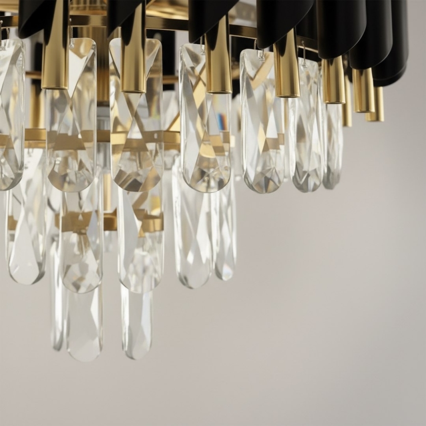 Overflademonteret lysekrone CRISTAL, 5 x E14, 10 W pr. pære, 230 V, Ø 38 cm, sort/guld