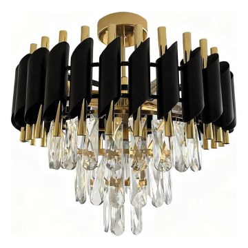 Overflademonteret lysekrone CRISTAL 5xE14/10W/230V sort/guld