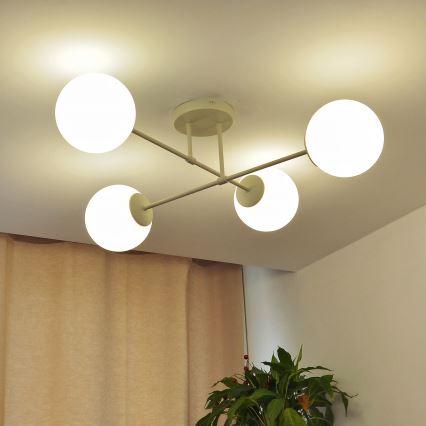 Overflademonteret lysekrone MOON 4xE27/15W/230V cremefarvet