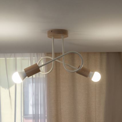 Overflademonteret lysekrone OXFORD 2xE27/15W/230V fyrretræ/cremefarvet