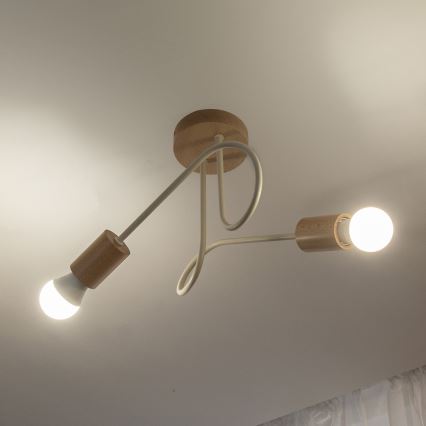 Overflademonteret lysekrone OXFORD 2xE27/15W/230V fyrretræ/cremefarvet
