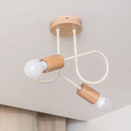 Overflademonteret lysekrone OXFORD 2xE27/15W/230V fyrretræ/cremefarvet