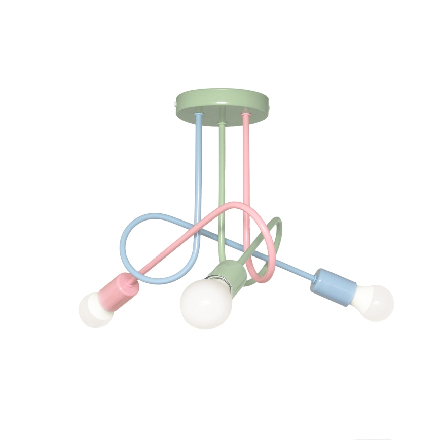 Overflademonteret lysekrone OXFORD 3xE27/15W/230V grøn/lyserød/blå