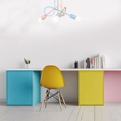 Overflademonteret lysekrone OXFORD 3xE27/15W/230V grøn/lyserød/blå