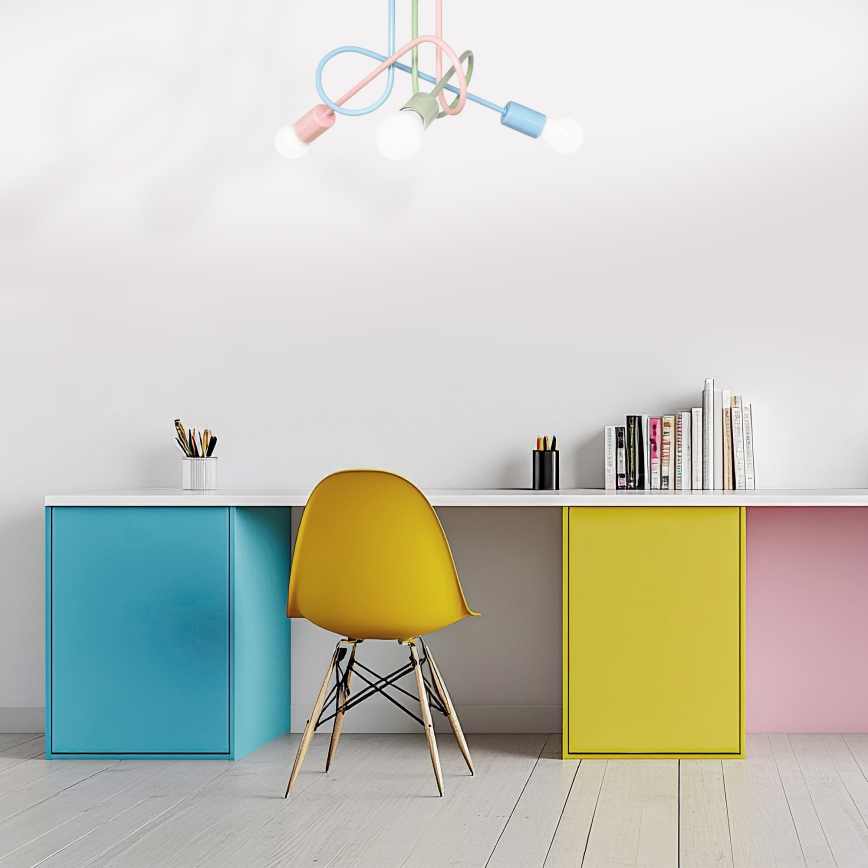 Overflademonteret lysekrone OXFORD 3xE27/15W/230V grøn/lyserød/blå