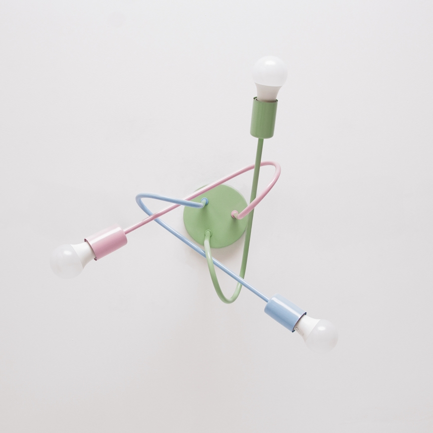 Overflademonteret lysekrone OXFORD 3xE27/15W/230V grøn/lyserød/blå