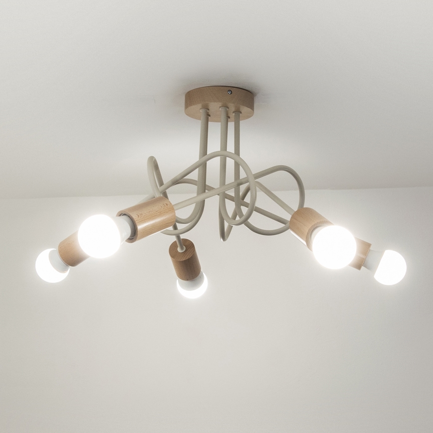 Overflademonteret lysekrone OXFORD 5xE27/15W/230V fyrretræ/creme