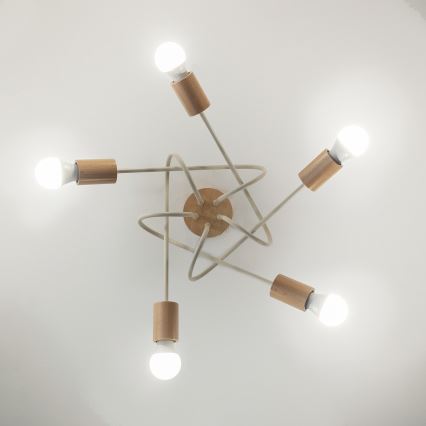 Overflademonteret lysekrone OXFORD 5xE27/15W/230V fyrretræ/creme