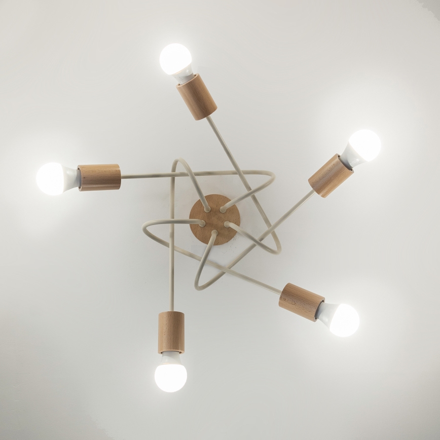 Overflademonteret lysekrone OXFORD 5xE27/15W/230V fyrretræ/creme